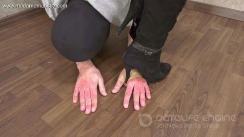 Madame Marissa - Gruesome hand trampling with over knee boots - HD 720p